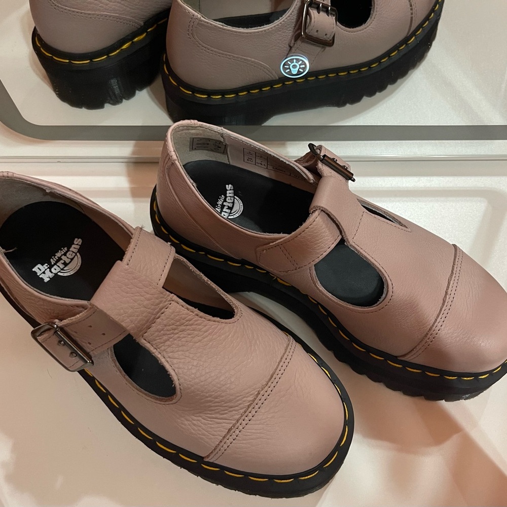 Vintage Taupe Dr. Martens Bethan Pisa Leather Platform Mary Jane Shoes size 7